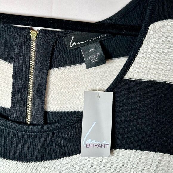 NWT Lane Bryant Sweater Dress Long Sleeve Black and White Striped Stripes Mini - Picture 3 of 6
